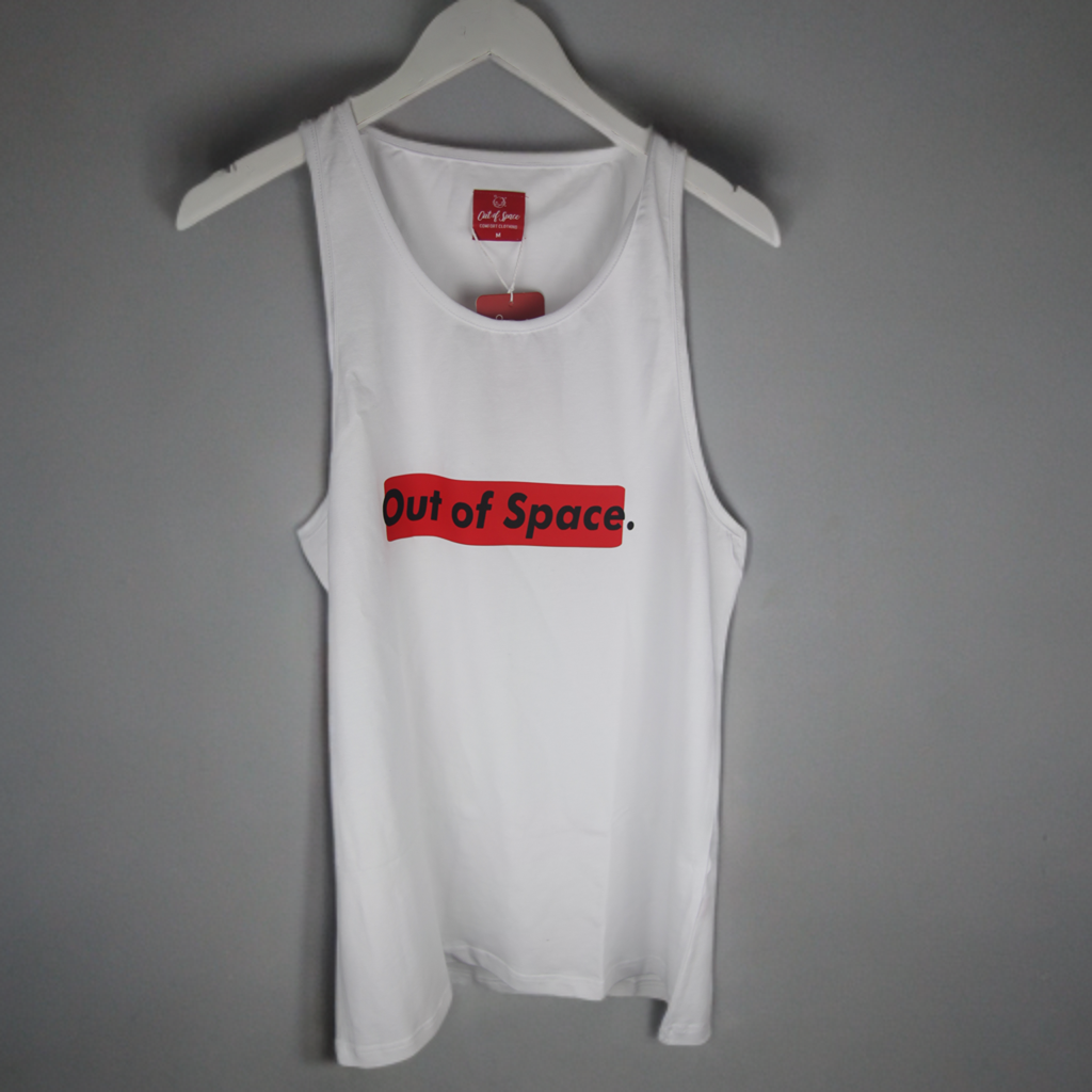 Out of Space Printed White Cotton Tank Top