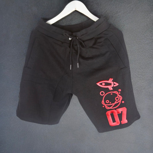 Puff Print Logo- Black Cotton Shorts with Zipped pockets