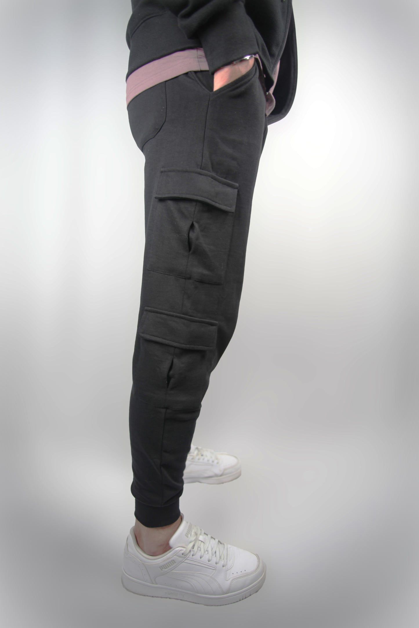 Black cotton cargo right side view male