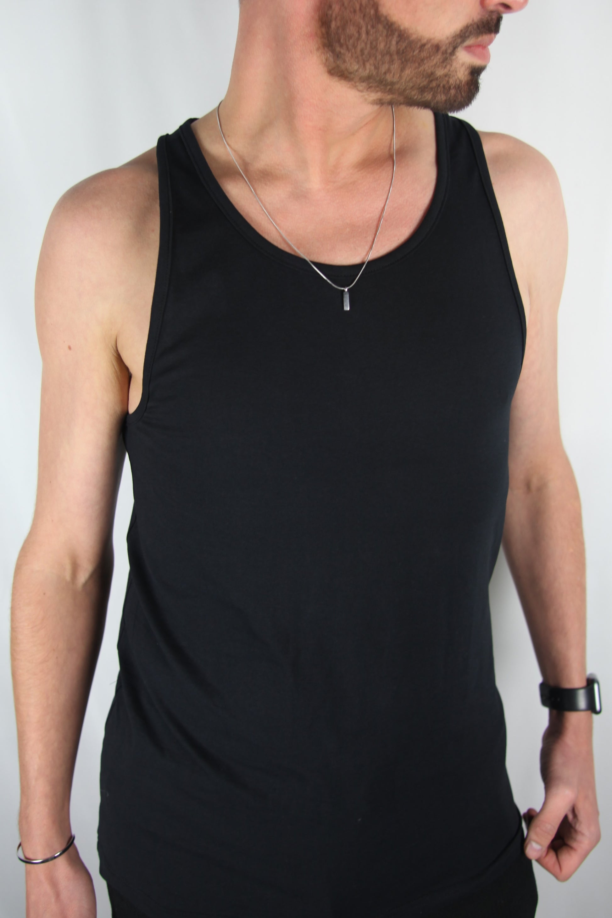Black Cotton Tank Top front view