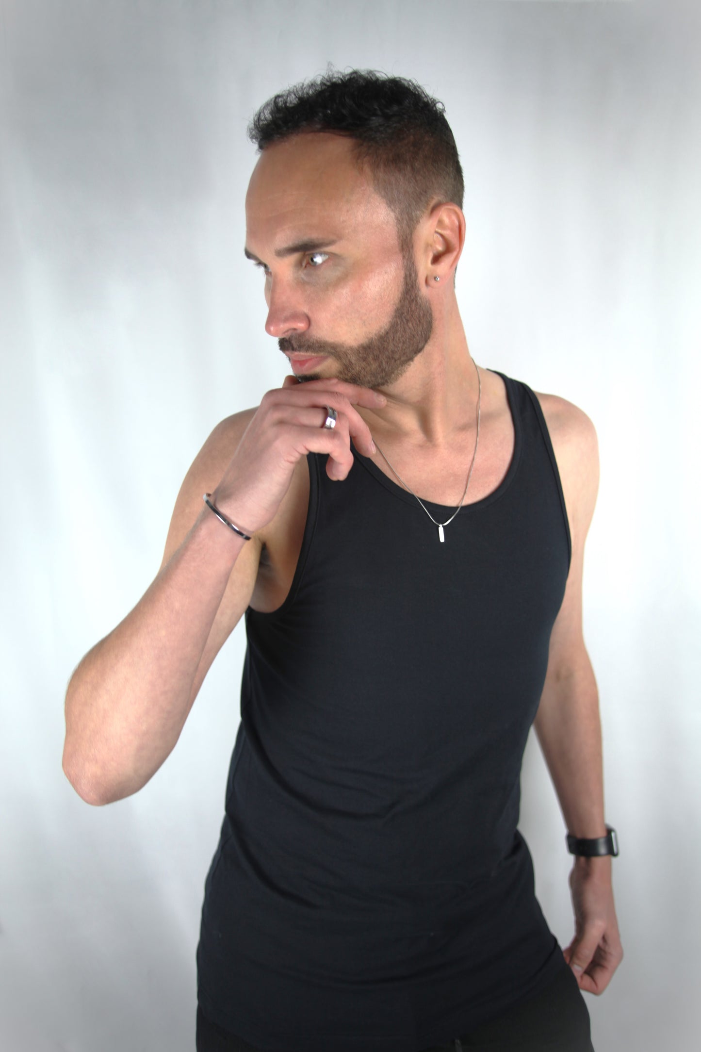 Black Cotton Tank Top side view