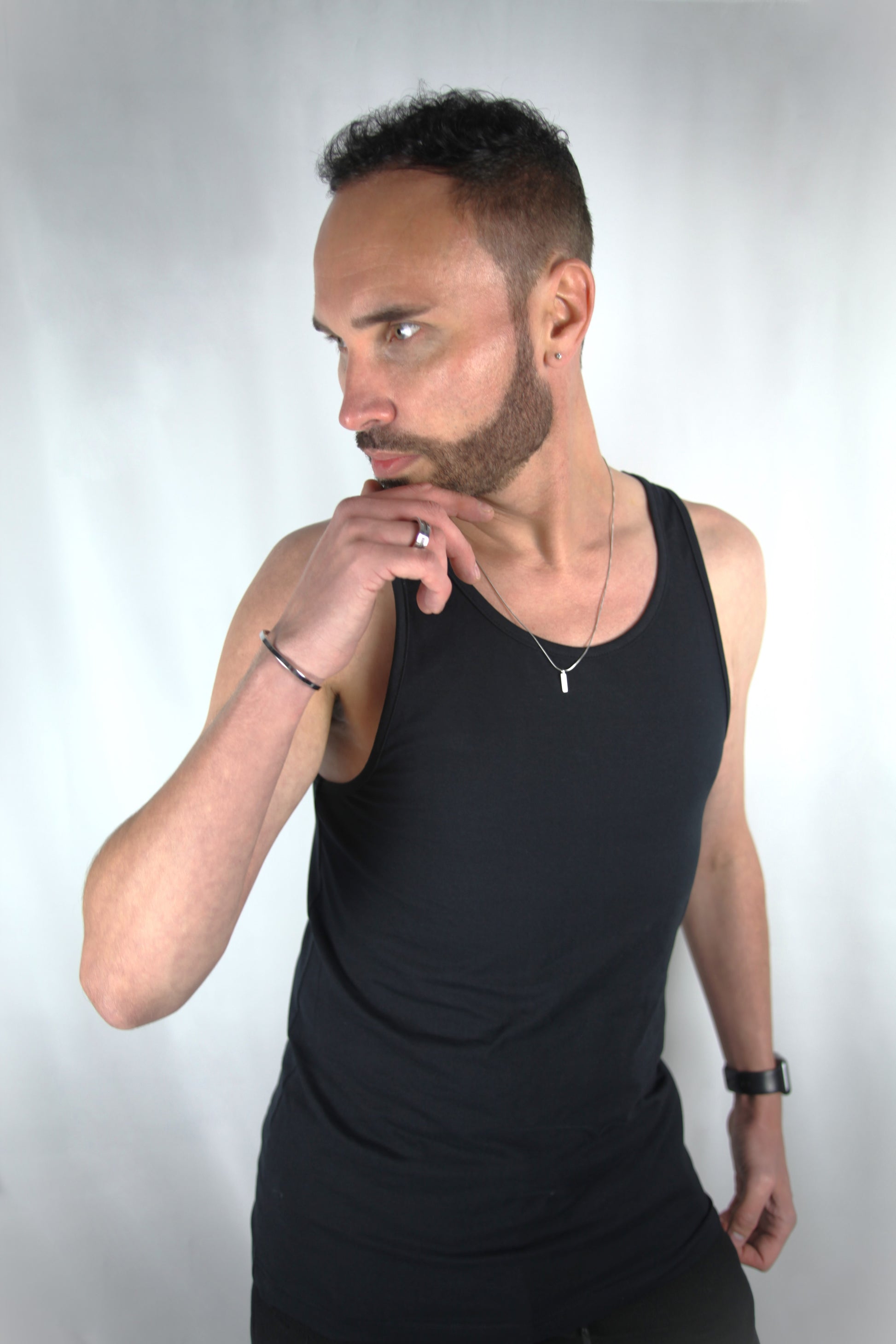 Black Cotton Tank Top side view