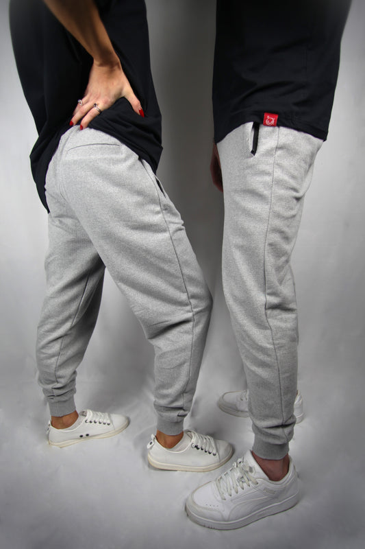 Grey Cotton Joggers with Zipped pockets side view