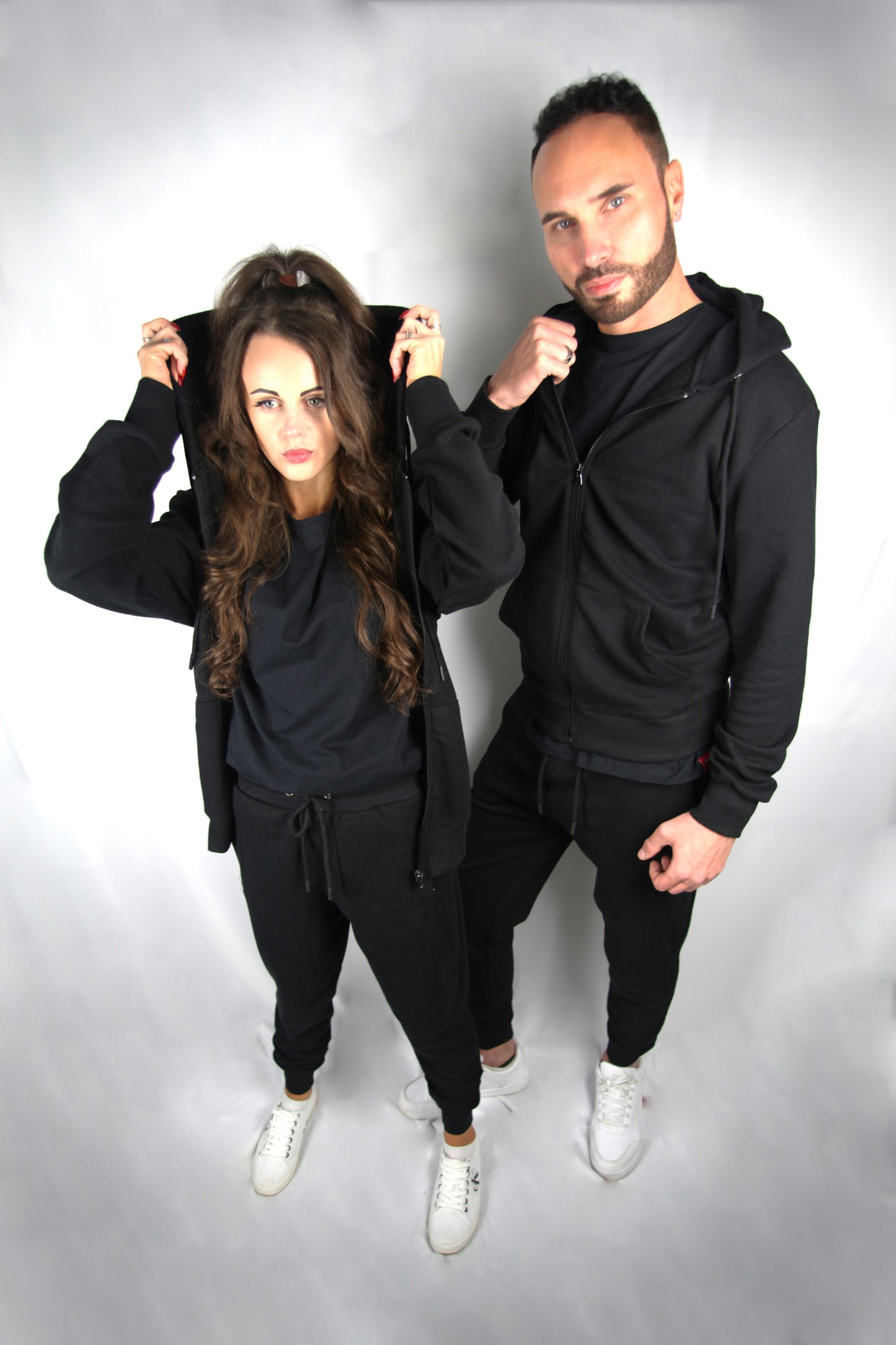 Cotton Zipper Hoodie male and female side view