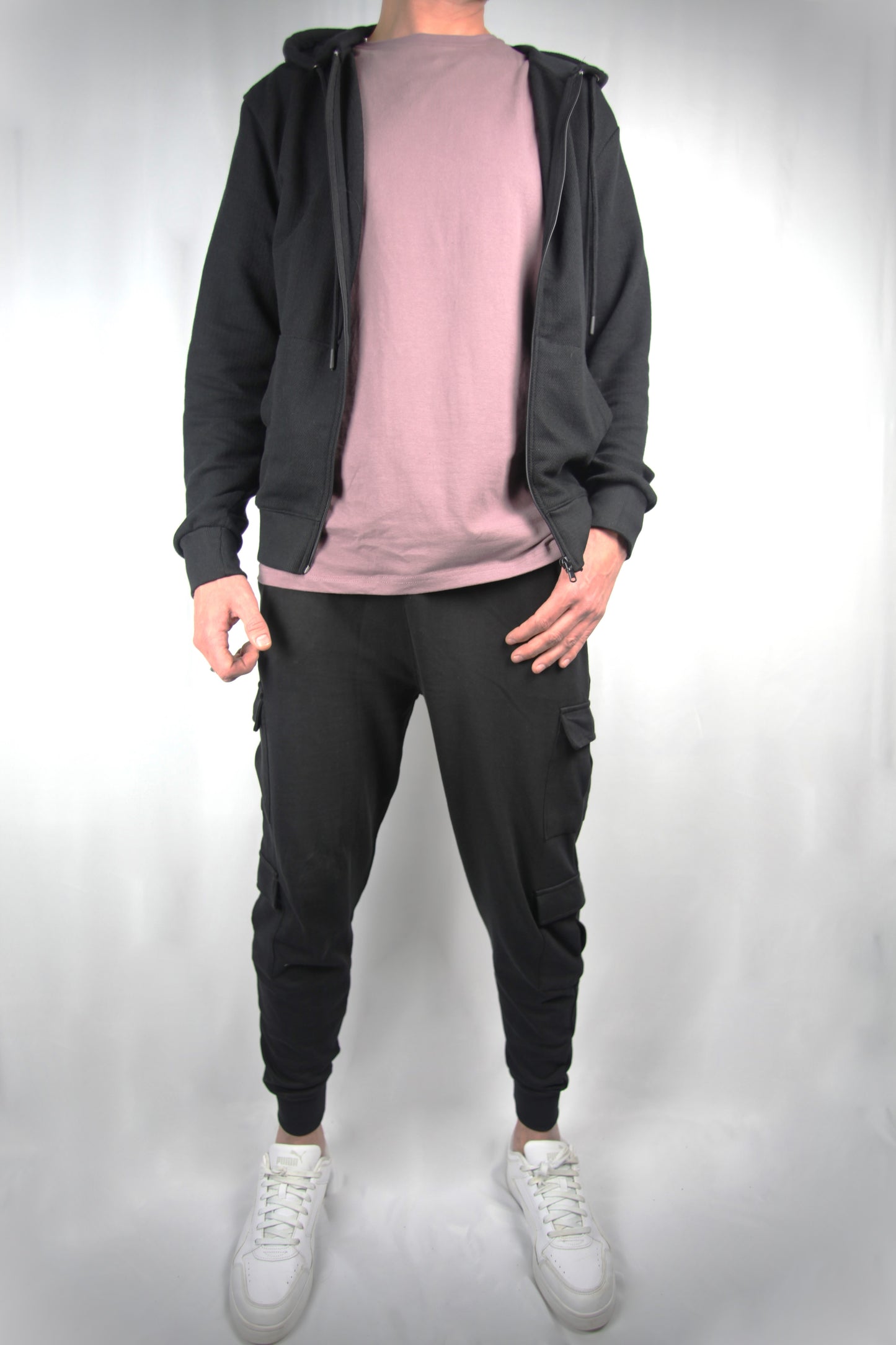 Black cotton cargo front left view male only