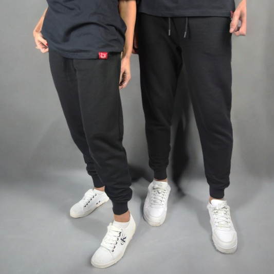 Black Cotton Joggers with Zipped pockets