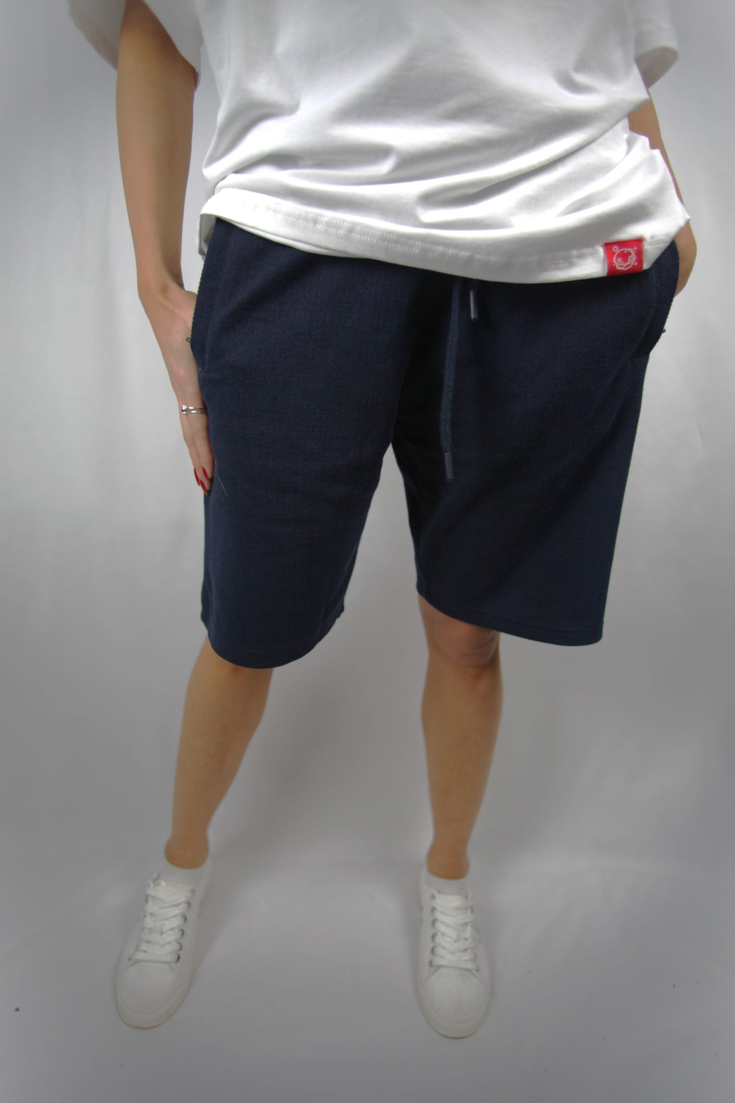 Navy Blue Cotton zipped Shorts left view