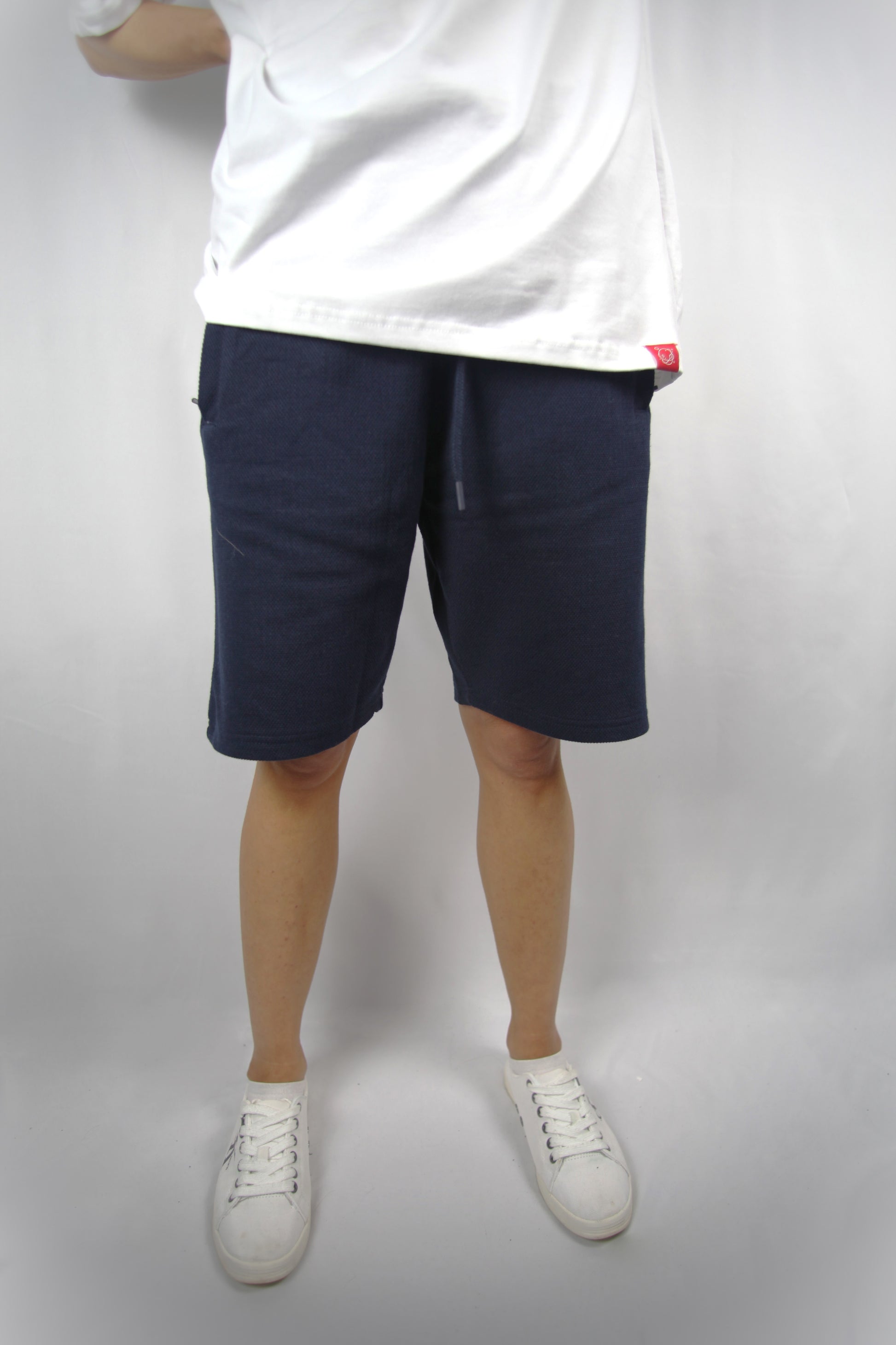 Navy Blue Cotton zipped Shorts side back view