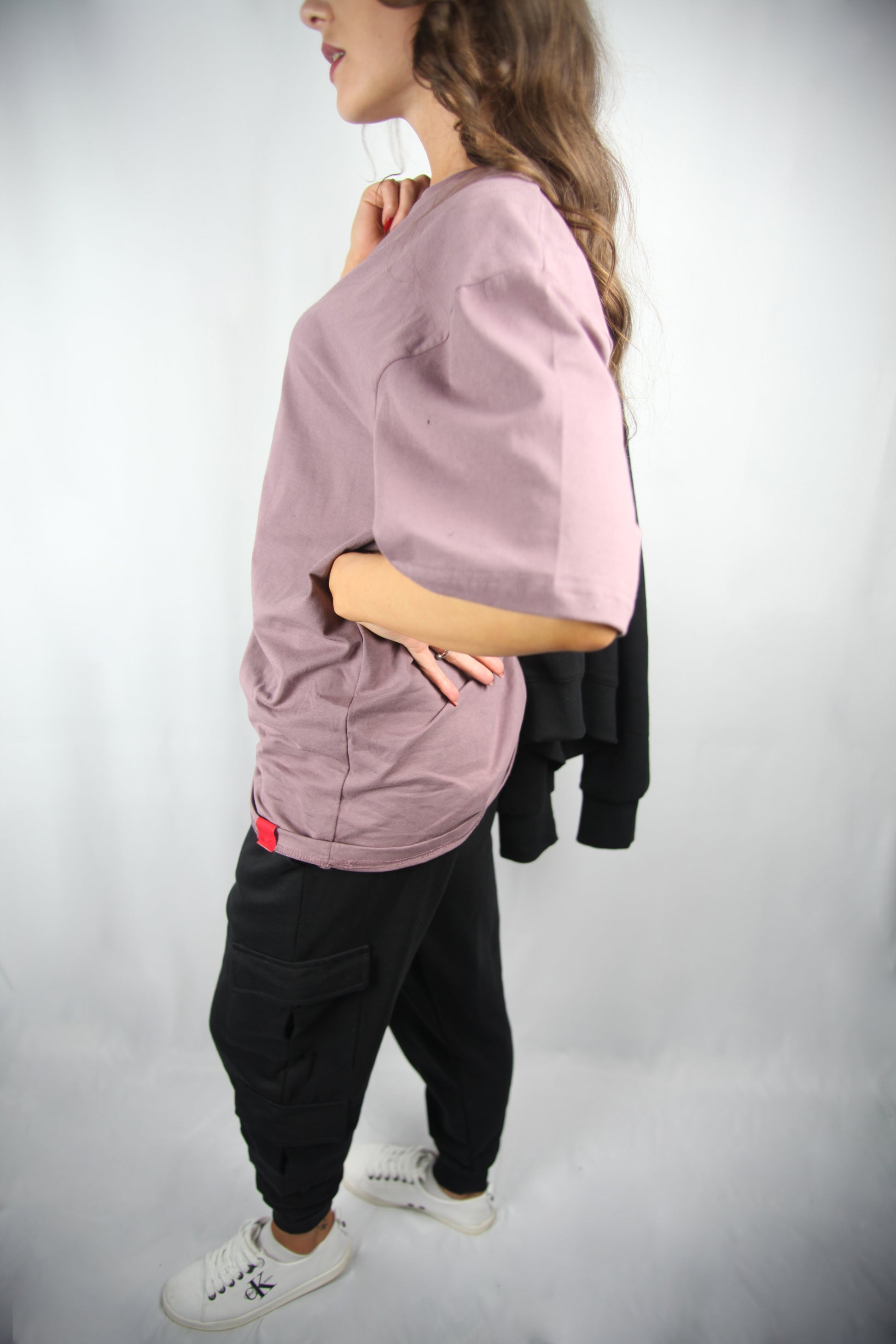 Grape Oversized Cotton T-shirt female left side view view